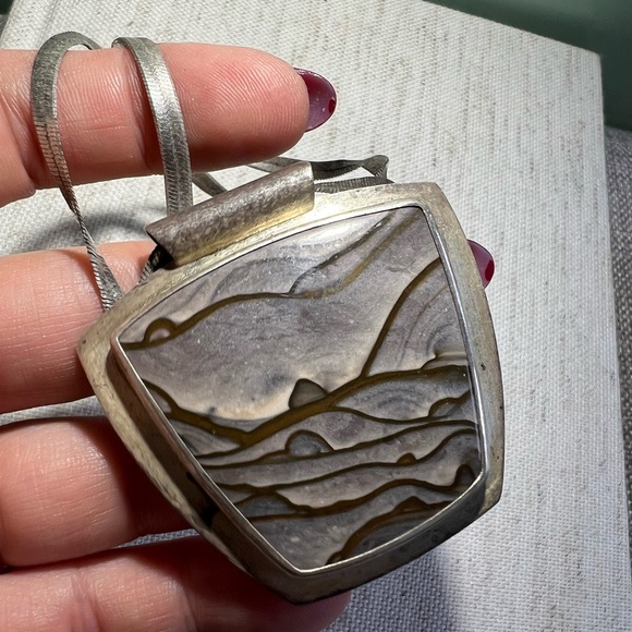 Silver and Brown Stone Sterling Silver Pendant Necklace